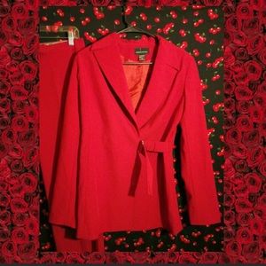 Red 2 piece pants suit